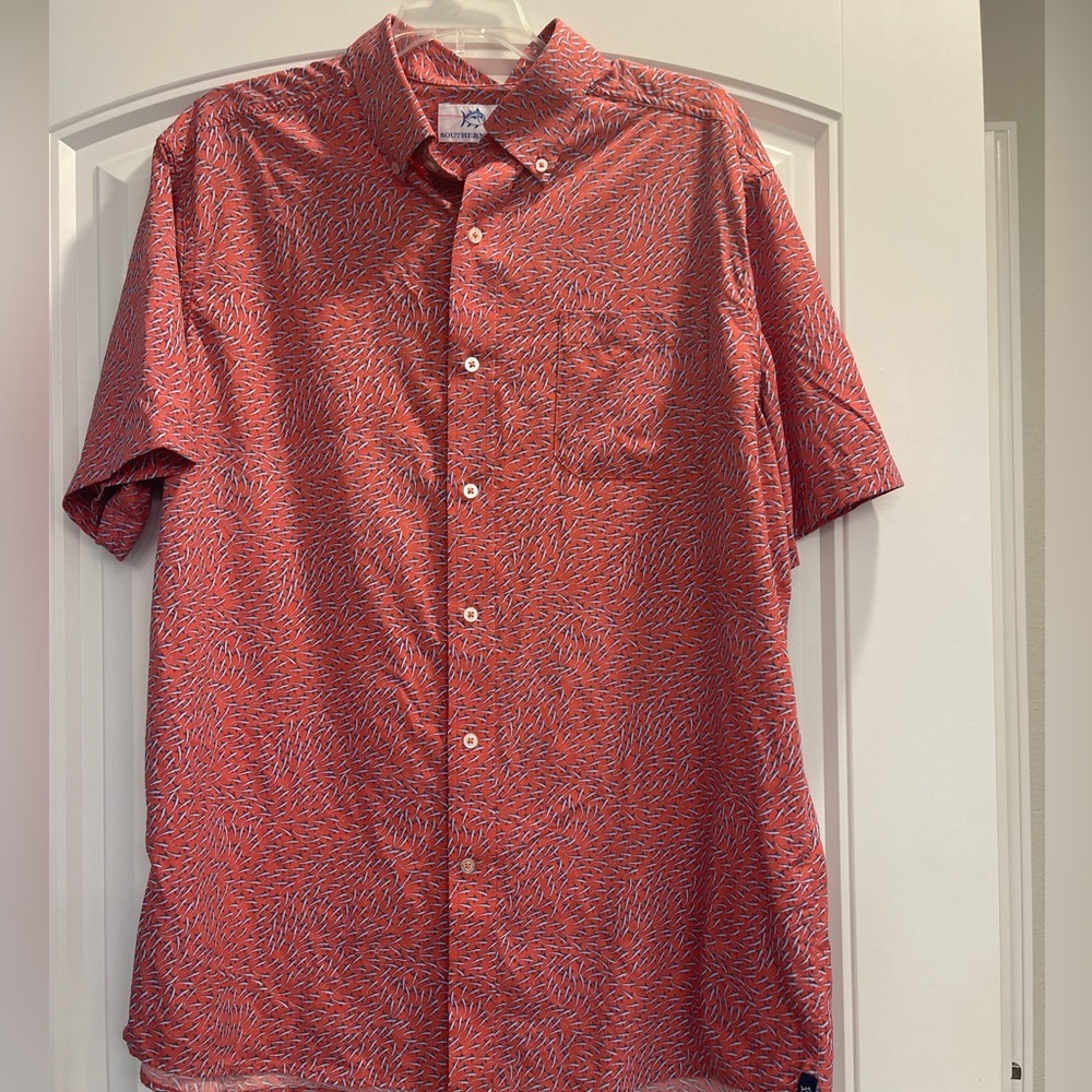 Southern Tide Coral and White Casual Shirt
